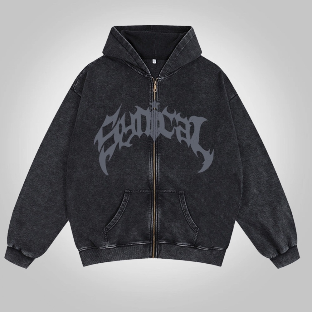 Sopula Puff Print Sun Faded Reborn Graphic Zip Up Hoodie